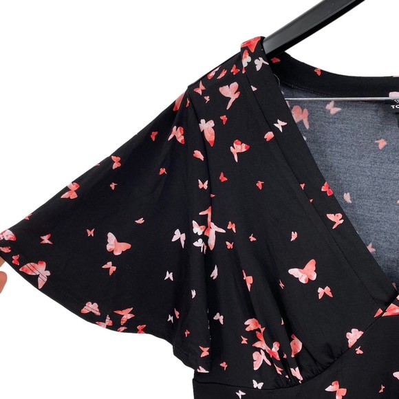 Torrid Size 2X Dress Black Butterfly Print V-Neck Flutter Fit Flare Above Knee - Picture 5 of 9